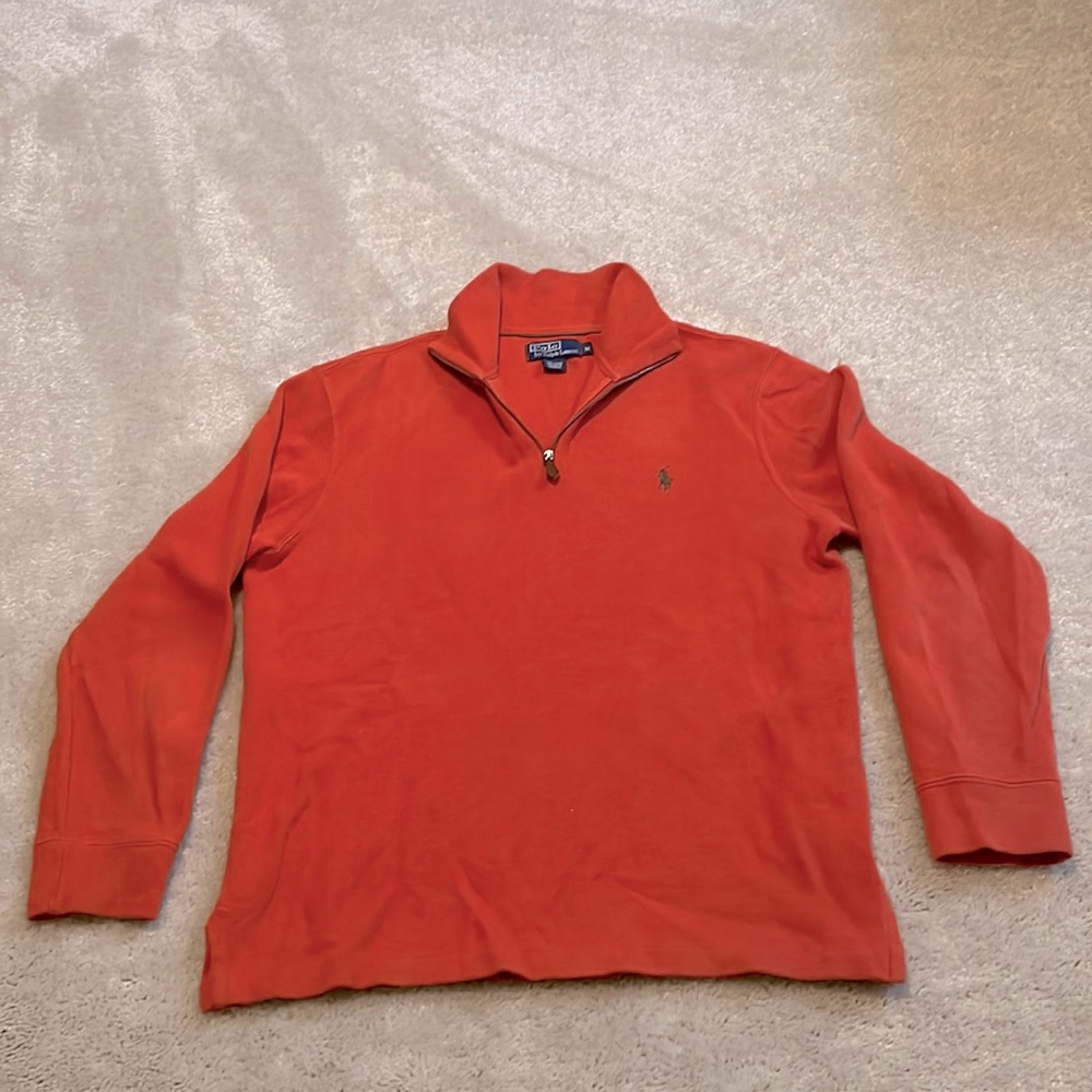 Men’s Polo Ralph Lauren Burnt Orange Quarter-zip Sweater, Size Medium